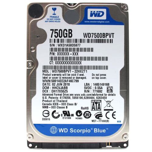 Western Digital WD7500BPVT 750 Гб, вид сверху