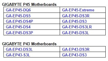 Gigabyte       P45/P43 