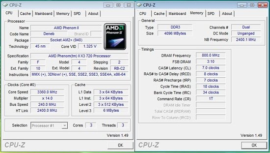  CPU Phenom II X3 720 BE    CPU-Z