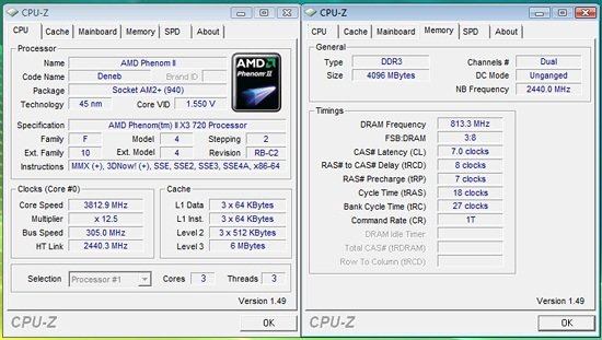  CPU/HTT Phenom II X3 720 BE CPU-Z