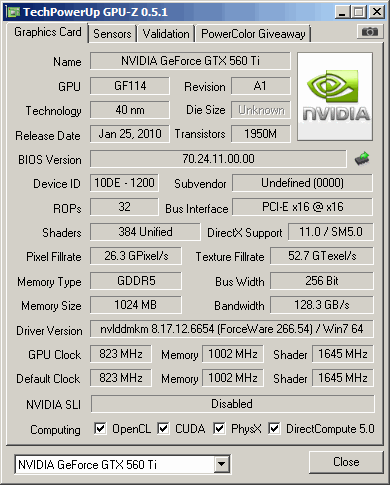 Palit GeForce GTX560Ti - GPU-Z