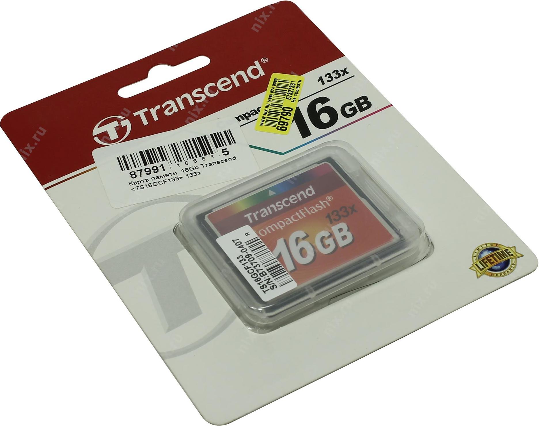 Карта памяти transcend compact flash standard ts8gcf133 8gb