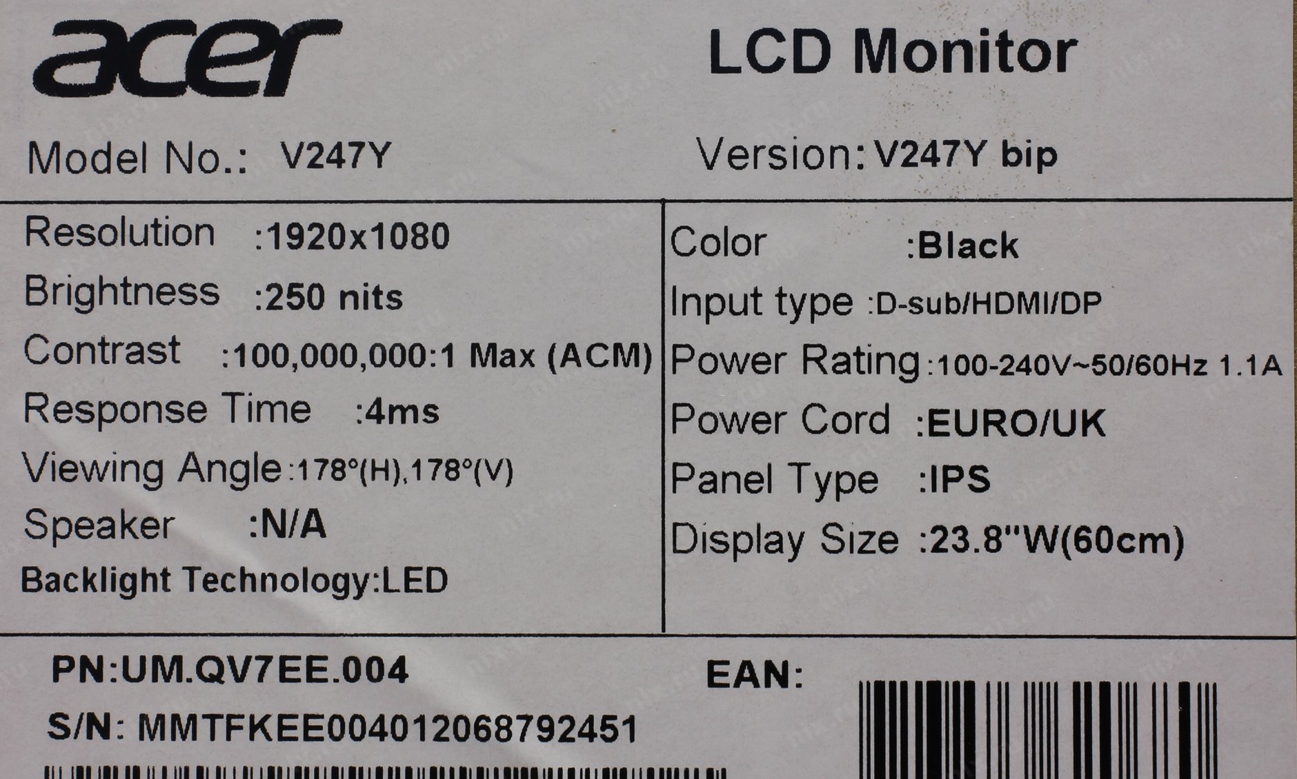 Zhk Monitor 23 8 Acer V247y Bip Kupit Cena I Harakteristiki Otzyvy