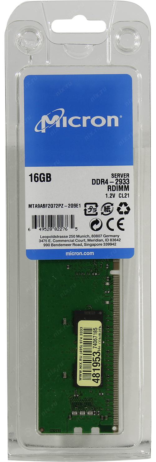 Modul Pamyati Micron Registered Ddr4 Dimm 16 Gb Pc4 23400 1 Sht Mta9asf2g72pz 2g9e1 Kupit Cena I Harakteristiki Otzyvy