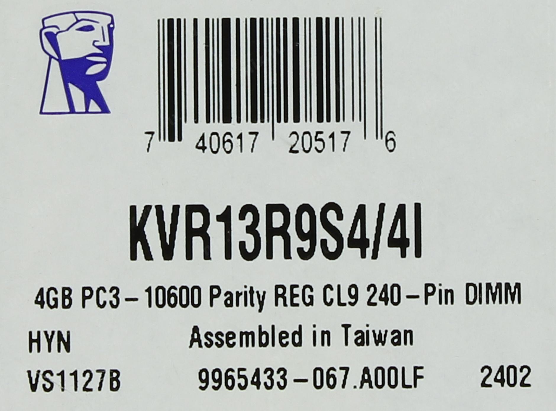 Modul Pamyati Kingston Valueram Registered Ddr3 Dimm 4 Gb Pc3 10600 1 Sht Kvr13r9s4 4i Kupit Cena I Harakteristiki Otzyvy