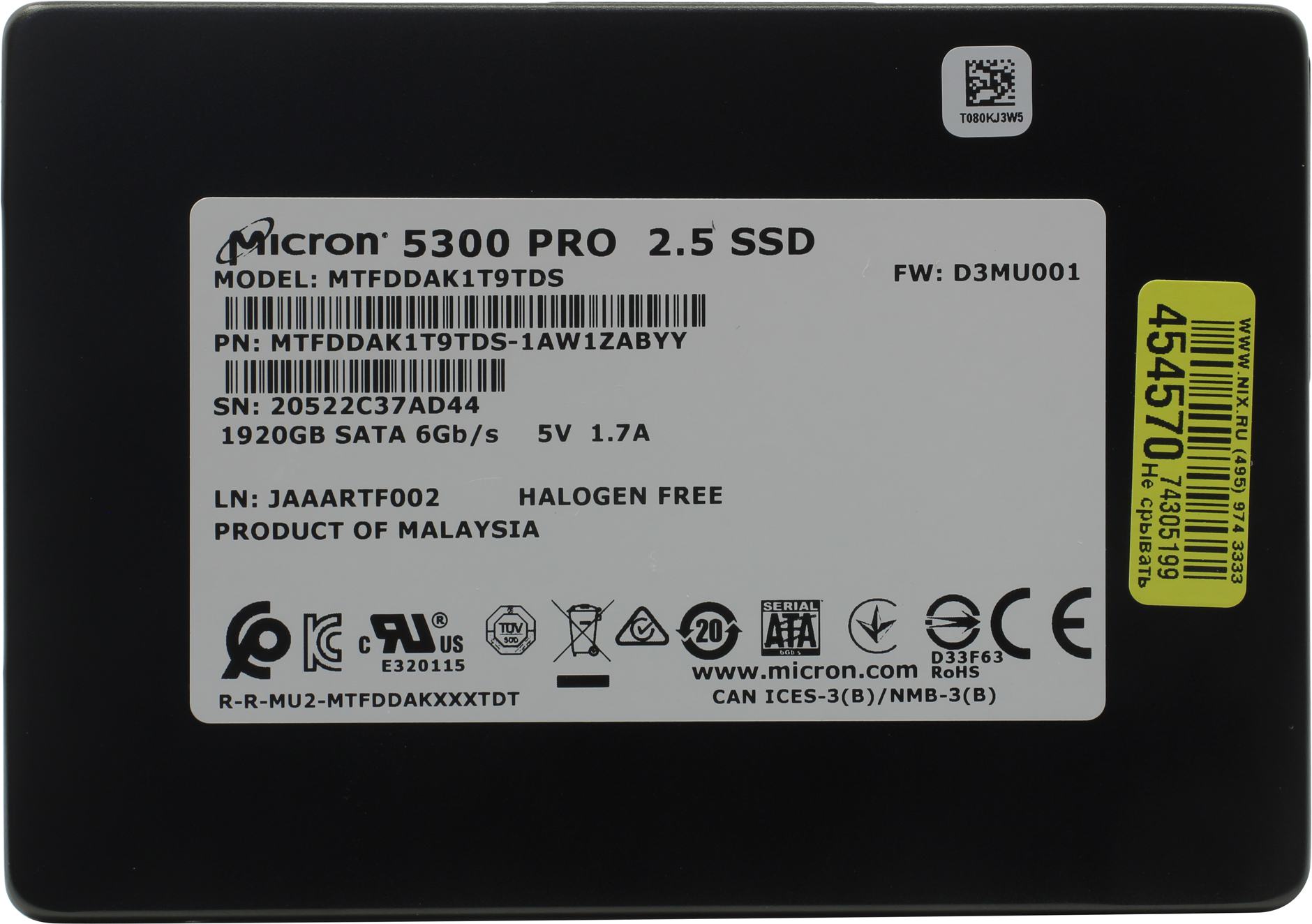 Ssd Disk Micron 5300 Pro 1 92 Tb Mtfddak1t9tds 1aw1zabyy Sata Kupit Cena I Harakteristiki Otzyvy