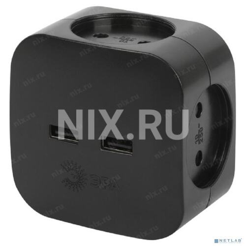 ЭРА <SP-4-USB Black> Разветвитель электрический (4 розетки + 2 USB)