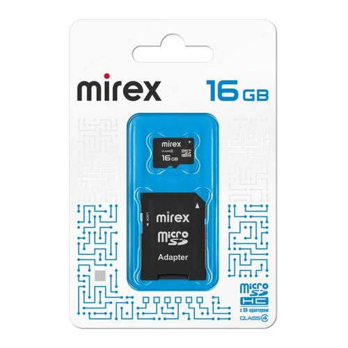 13613-ADTMSD16 Флеш карта microSD 16GB Mirex microSDHC Class 4 (SD адаптер)
