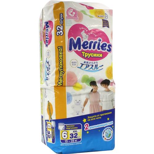 Трусики Merries 6 / XXL (15-28 кг) < уп. 32 шт>