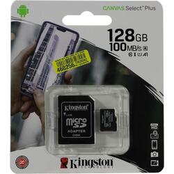 Kingston <SDCS2/128GB> microSDXC Memory Card 128Gb A1 V10 UHS-IU3 + microSD-->SD Adapter