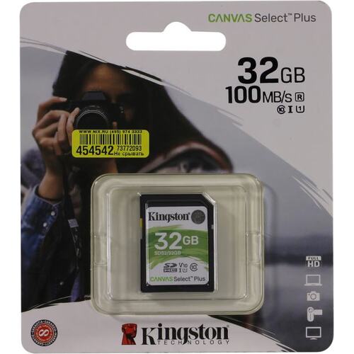 SDHC карта Kingston Canvas Select Plus 32 Гб V10, UHS-I Class 1 (U1), Class 10 (SDS2 / 32GB)