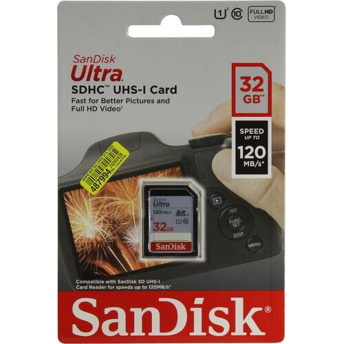 SDHC карта SanDisk Ultra SDSDUN4-032G-GN6IN 32 Гб UHS-I Class 1 (U1), Class 10