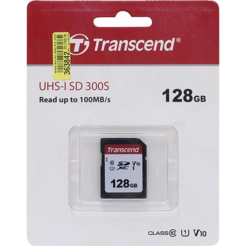 SDXC карта Transcend 300S TS128GSDC300S 128 Гб V30, UHS-I Class 3 (U3), Class 10