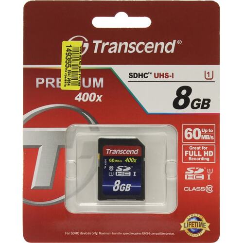 SDHC карта Transcend Premium 400X TS8GSDU1 8 Гб UHS-I Class 1 (U1), Class 10
