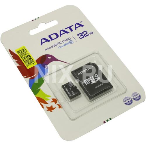 Карта памяти ADATA AUSDH32GCL10-RA1 microSDHC Class 10 32 ГБ +microSD->SD адаптер