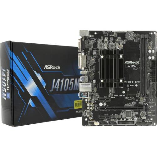 Материнская плата Предустановленный процессор Intel Celeron J4105 (1.5 - 2.5 ГГц, 4 ядра, 10 Вт) ASRock J4105M 2DDR4 MicroATX