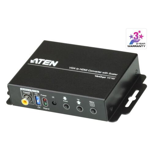 ATEN VC182 Конвертер VGA+AUDIO=>HDMI, HD-DB15+MIM-JACK>HDMI, Female, Б.П. 5.3V, (1920x1200 DDC2B 1080p)