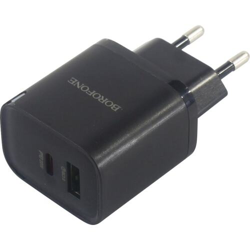 Зарядка USB-устройств от 220В BOROFONE BA83A Flare Star Black USB Type A "мама", USB Type C "мама" (20 Вт)