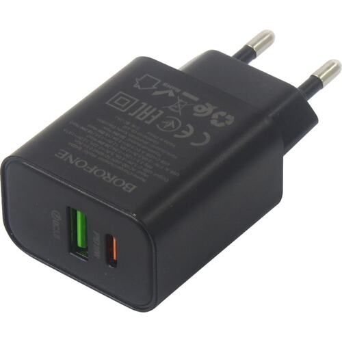 Зарядка USB-устройств от 220В BOROFONE BA88A Navy Set Black USB Type A "мама", USB Type C "мама" (20 Вт)
