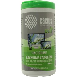 Cactus <CS-1001PE> Влажные чистящие салфетки в пластиковой тубе для LCD экранов и оптики (100шт)