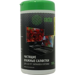Cactus <CS-T1001> Влажные чистящие салфетки в пластиковой тубе для LCD экранов и оптики (100шт)