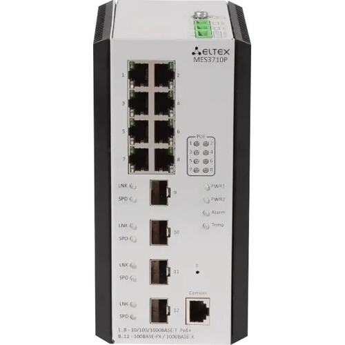 Ethernet-коммутатор MES3710P, 8 портов 10/100/1000BASE-T (PoE/PoE+), 4 порта 100BASE-FX/1000BASE-X (SFP, L3, 48
