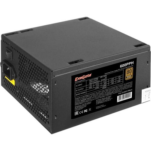 БП EX280578RUS-OEM-S ExeGate80PLUSBronze 600PPH-S-OEM(ATX,APFC,SC,24pin,2x(4+4),4xPCI-E,6xSATA,3xIDE, кабель 220V,RTL)