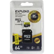   EXPLOYD EX064GCSDXC10UHS-1-ElU3-AD microSDXC UHS-I Class 3 (U3), Class 10 64  +microSD->SD 