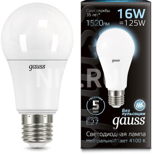 Gauss <102502216> (E27, 1520 люмен, 4100К, 16Вт, 150-265В)