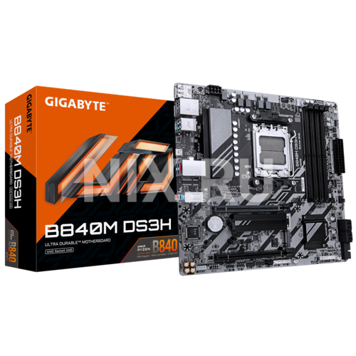 Материнская плата Gigabyte B840M DS3H SocketAM5 AMD B840 4xDDR5 mATX AC`97 8ch(7.1) 2.5Gg RAID+HDMI+DP