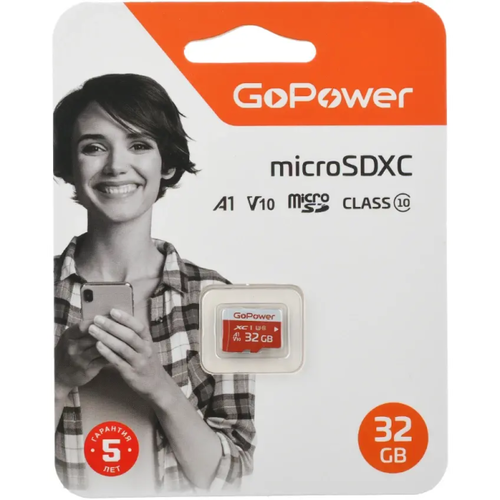 GoPower 00-00025680 Карта памяти microSD GoPower 32GB Class10 UHS-I (U3) 80 МБ/сек V10 без адаптера