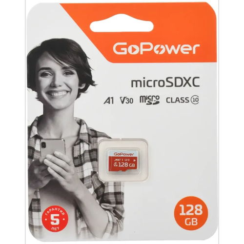 GoPower 00-00025683 Карта памяти microSD GoPower 128GB Class10 UHS-I (U3) 100 МБ/сек V30 без адаптера