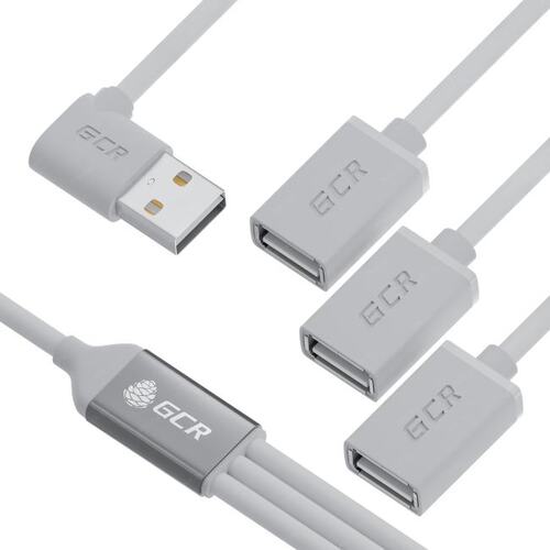 Greenconnect GCR-53355 USB Hub 2.0 на 3 порта, 0.35m, гибкий, двусторонний угловой AM / 3 х AF, белый,