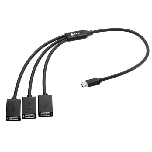 Greenconnect GCR-55296 GCR Переходник USB Hub Type-C гибкий 0.35m разветвитель на 3 USB порта, СМ / 3 х AF, черный,