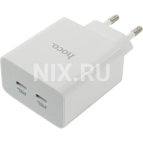Зарядка USB-устройств от 220В HOCO C108A White 2 x USB Type C "мама" (35 Вт)