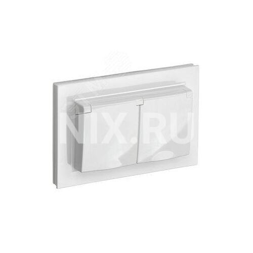 Розетка IEK BR-R26-16-44-K01-F 2-м СП BRITE РСбш12-3-44-БрБ 16А в сборе IP44 с крышкой белая