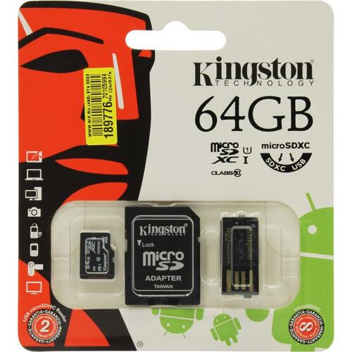 Карта памяти Kingston Mobile MBLY10G2/64GB microSDXC Class 10 64 ГБ +USB адаптер