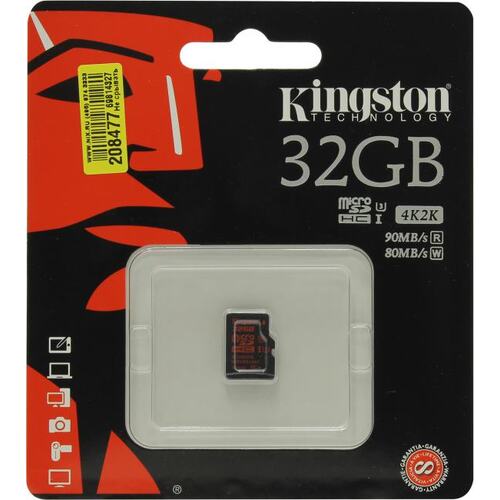 Карта памяти Kingston SDCA3/32GBSP microSDHC UHS-I Class 3 (U3), Class 10 32 ГБ