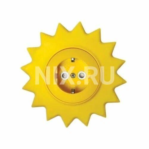 KR-78-0813 Розетка одноместная KRANZ HAPPY Солнце скрытой установки с заземлением и защитными шторками, желтая