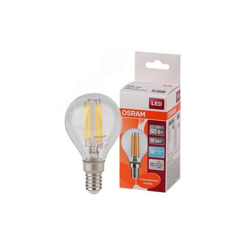 LEDVANCE 4058075212480 Лампа светодиодная LED 5Вт E14 CLP60 белый, Filament прозр.шар OSRAM (4058075212480)