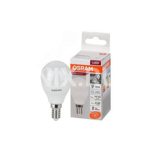 LEDVANCE 4058075579682 Лампа светодиодная LED 7 Вт E14 6500К 560Лм шарик 220 В (замена 60Вт) OSRAM (4058075579682)