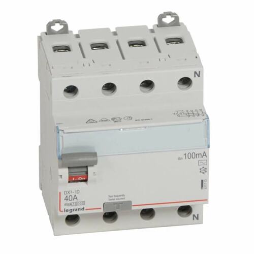 Выключатель дифференциального тока (ВДТ, УЗО) Legrand 411713 DX?-ID - 4П, 400 В~, 40 А, тип AC, 100 мА, 4 модуля