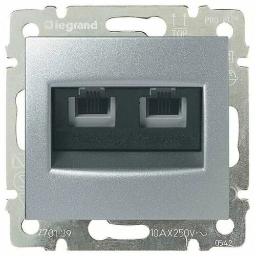 Розетка Legrand 770139 Valena CLASSIC - RJ11, 4 контакта, 2 выхода, алюминий