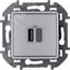 Legrand 673762 Зарядное устройство с двумя USB разьемами A C 240В/5В 3000мА INSPIRIA алюминий (673762), вид основной
