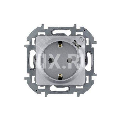 LEGRAND 673772 Розетка 2К+З немецкий стандарт 16А 250В со USB C 1.5А 5В INSPIRIA алюминий