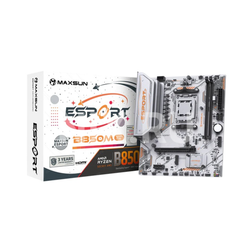 MS-eSport B850M WIFI ICE MAXSUN MS-eSport B850M WIFI ICE, AM5, B850, 2*DDR5, 2*SATA 3.0, 2*M.2, USB 3.2, USB 2.0, Type-