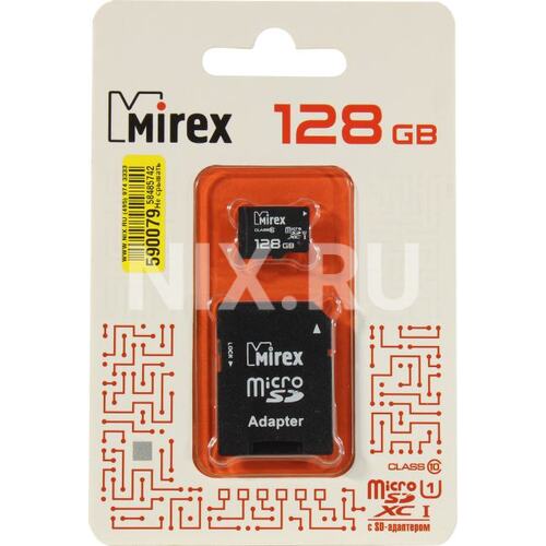 Карта памяти Mirex 13613-AD10S128 microSDXC UHS-I Class 1 (U1) 128 ГБ +microSD->SD адаптер