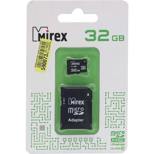 Карта памяти Mirex 13613-AD10SD32 microSDHC Class 10 32 ГБ +microSD->SD адаптер