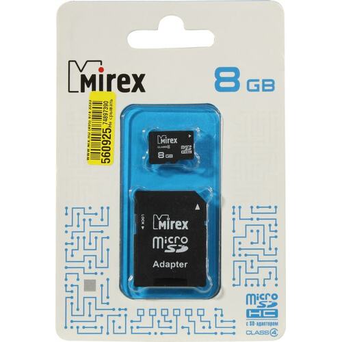 Карта памяти Mirex 13613-ADTMSD08 microSDHC Class 4 8 ГБ +microSD->SD адаптер