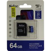   Netac NT02P500STN-064G-R microSDXC A1, UHS-I Class 1 (U1), Class 10 64  +microSD->SD 
